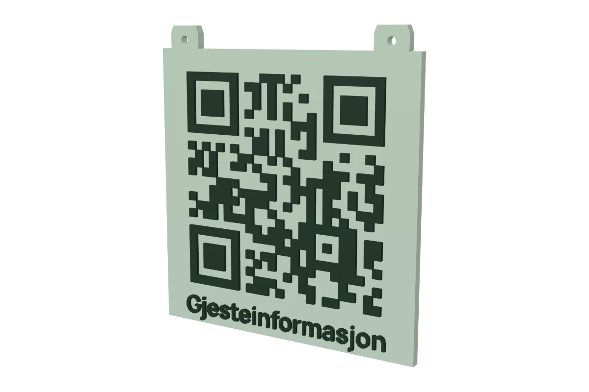 Lysegrønt QR-kode veggskilt for gjesteinformasjon med teksten Gjesteinformasjon