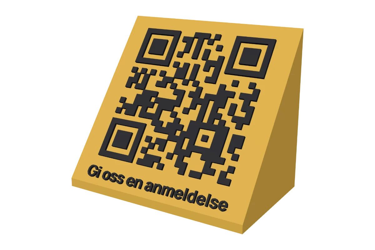 Gult og svart QR-kode bordstativ for Google-anmeldelser med teksten Gi oss en anmeldelse